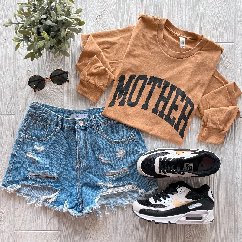 Women's Long Sleeve T-shirt for Yoga -MOTHER • Caramel Long Sleeve