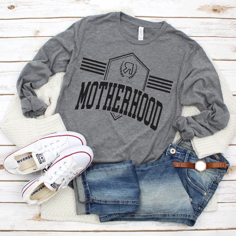 Women's Cozy Long Sleeve T-shirt for Fall -Motherhood Collegiate • Long Sleeved