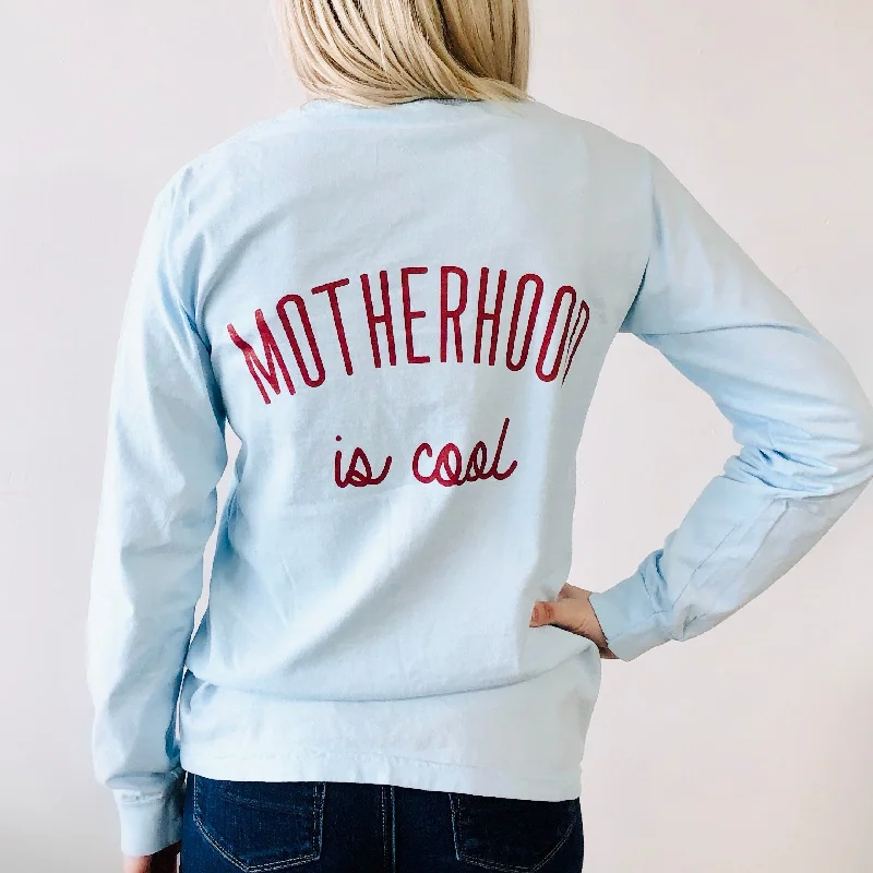 Women's Elegant Long Sleeve T-shirt -Motherhood is Cool Back Print • Long Sleeve