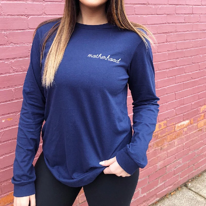 Women's Long Sleeve T-shirt with Ribbed Detail -Motherhood Long Sleeve • Navy
