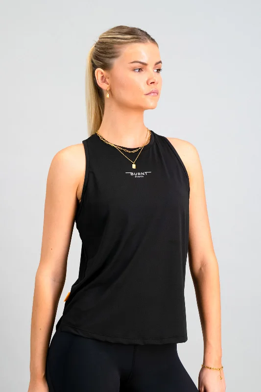 Women's High Neck Tank Tops -Essential Tank - Black