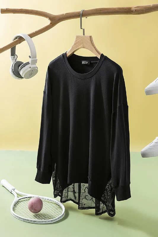 Women's Everyday Long Sleeve T-shirt with Simple Style -Hanna Mesh Back Crew Long Sleeve Women's Everyday Long Sleeve T-shirt with Simple Style -Hanna Mesh Back Crew Long Sleeve