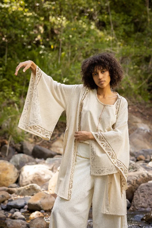 Plus Size Kimono-NAAMI Beige Cotton Kimono Robe Wrap Light Soft Natural Dyed Block Printed Patterns Beach Festival Ceremony Boho Summer Spring AJJAYA Plus Size Kimono-NAAMI Beige Cotton Kimono Robe Wrap Light Soft Natural Dyed Block Printed Patterns Beach Festival Ceremony Boho Summer Spring AJJAYA