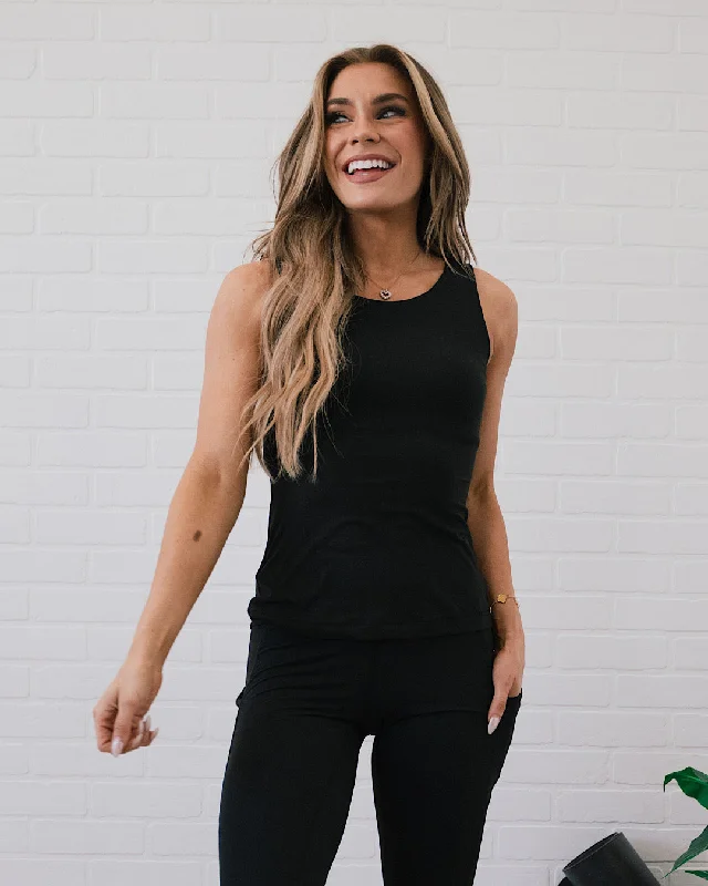 Women's Tank Tops for Workout and Yoga -Rae Mode Round Neck Yoga Tank - Black