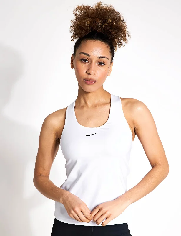 Women's Tank Tops with Fun Shapes -Swoosh Padded Sports Bra Tank - White/Stone Mauve/Black