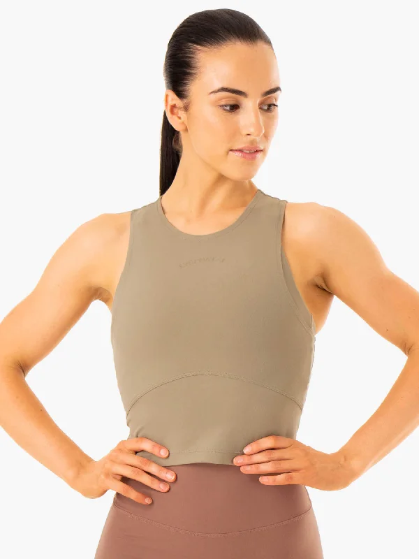 Women's Tank Tops for Beach -NKD Refine Tank - Khaki