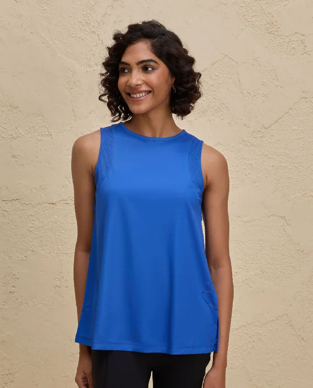 Women's Cold Shoulder Tank Tops -Nykd By Nykaa Quick Dry Stylised Tank Top  Longline -NYK034-Bright Blue