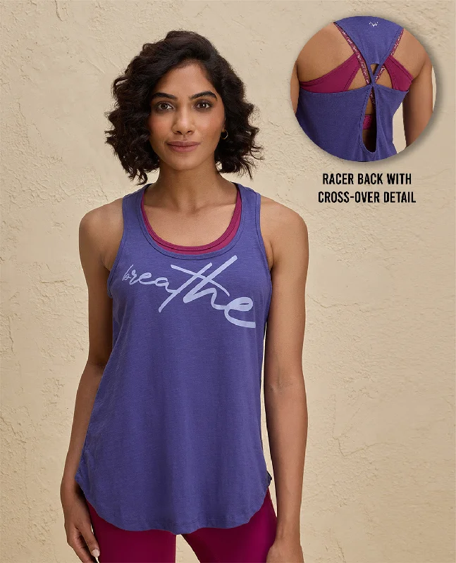 Women's Chiffon Tank Tops -Nykd By Nykaa Summer Essential Cotton Slub Longline Tank -NYAT034-Blue