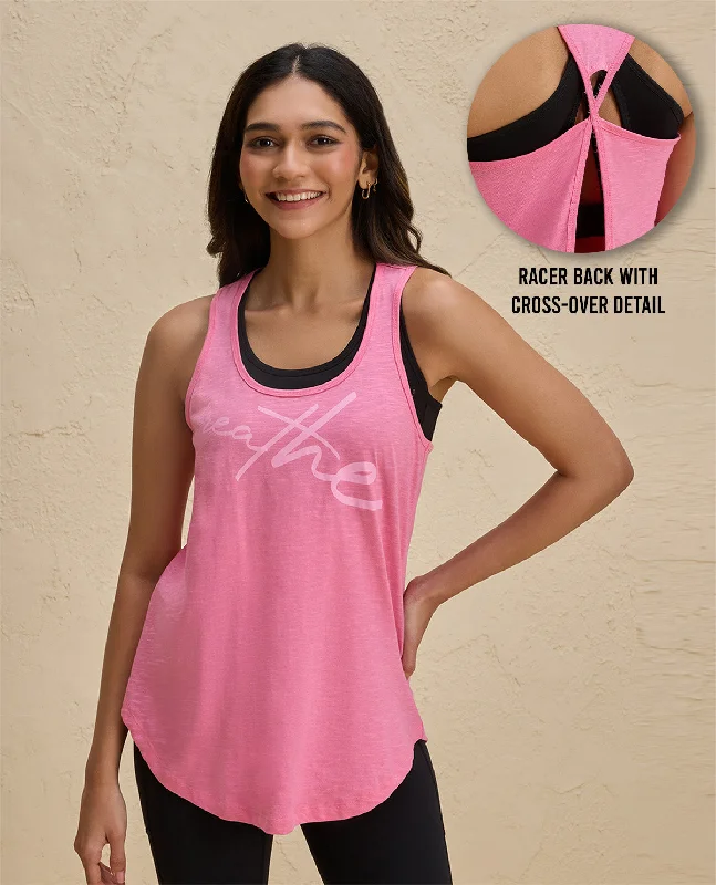 Women's Summer Tank Tops -Nykd By Nykaa Summer Essential Cotton Slub Longline Tank -NYAT034-Pink
