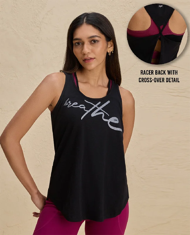 Women's Sexy Tank Tops for Party -Nykd By Nykaa Summer Essential Cotton Slub Longline Tank -NYAT034-Jet Black