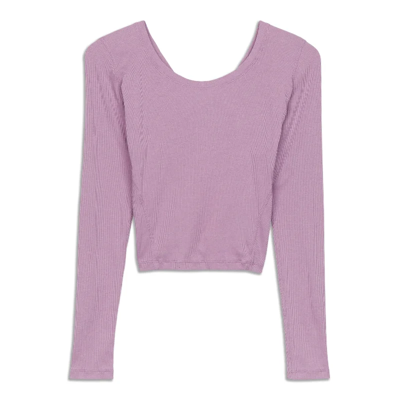 Women's Sporty Long Sleeve T-shirt -Open Back Ribbed Long Sleeve Shirt - Resale