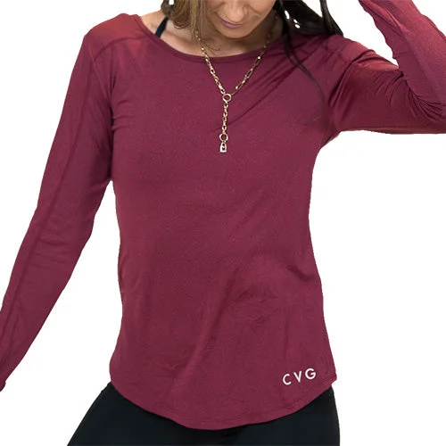 Women's Simple Long Sleeve Shirt for Layering -Performance Long Sleeve Shirt | Pomegranate Women's Simple Long Sleeve Shirt for Layering -Performance Long Sleeve Shirt | Pomegranate