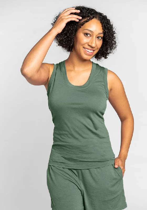 Women's Trendy Tank Tops with Strappy Design -Phoebe Lounge Tank - Duck Green