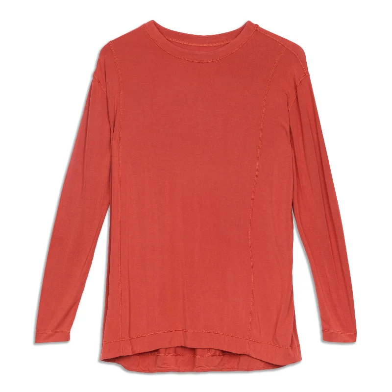 Women's Soft Ribbed Long Sleeve T-shirt -Pleated Back Long Sleeve Shirt - Resale