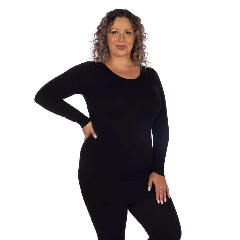 Women's Fall Fashion Long Sleeve T-shirt -Plus Long Sleeve Back Scoop