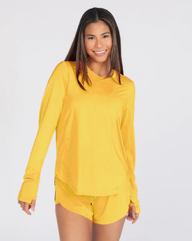 Women's Ribbed Long Sleeve T-shirt -Sunny Days UPF Long Sleeve - Sunbeam