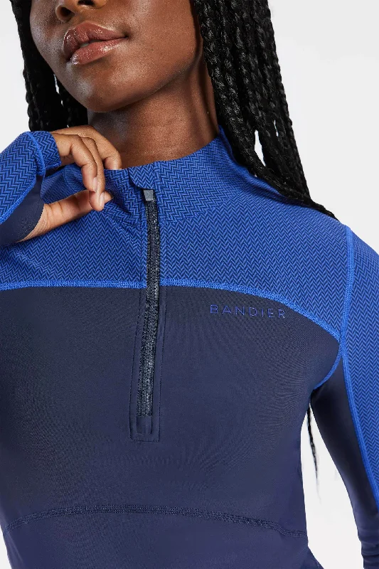 Women's Warm Long Sleeve T-shirt -Pro Fleece 1/4 Zip Color Block Long Sleeve Top - Navy Blazer/blue Herringbone Women's Warm Long Sleeve T-shirt -Pro Fleece 1/4 Zip Color Block Long Sleeve Top - Navy Blazer/blue Herringbone