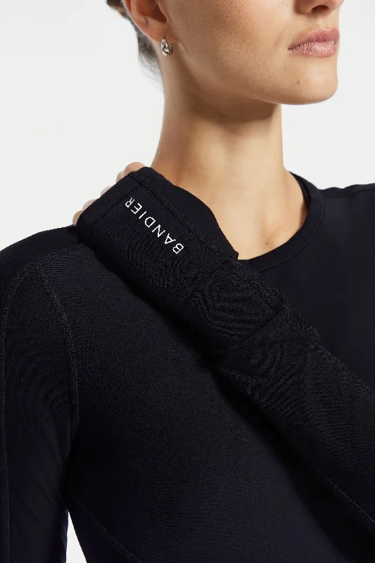 Women's High Neck Long Sleeve T-shirt -Pro Fleece Seam Long Sleeve Top - Black