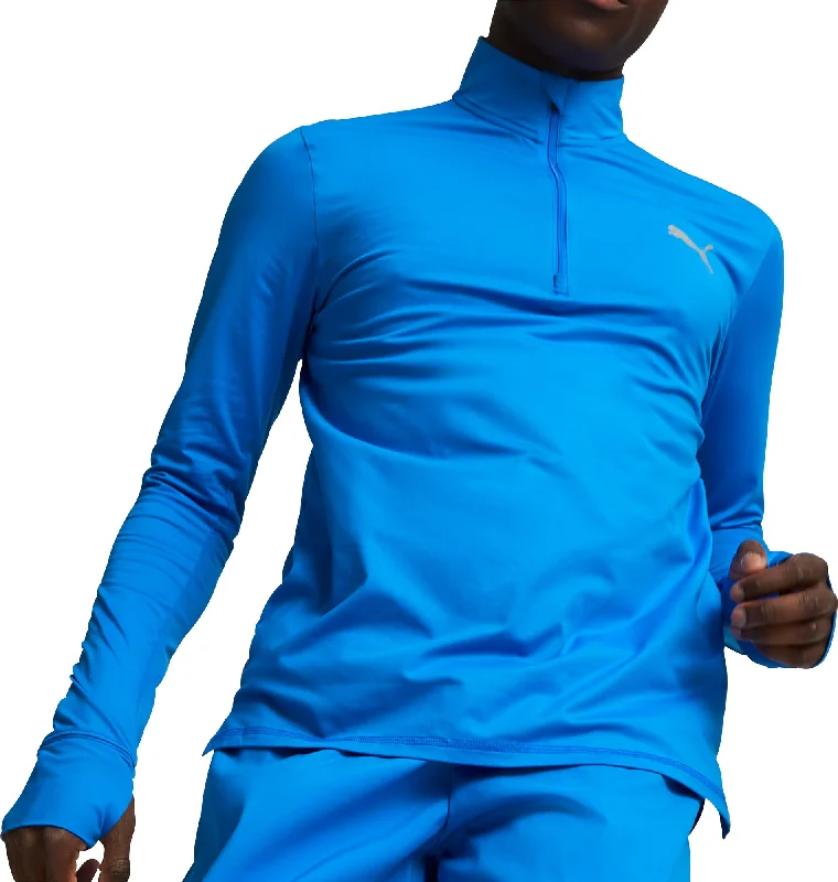 Women's Basic Long Sleeve T-shirt for Wardrobe -Puma Favourite Half Zip Long Sleeve Mens Running Top - Blue