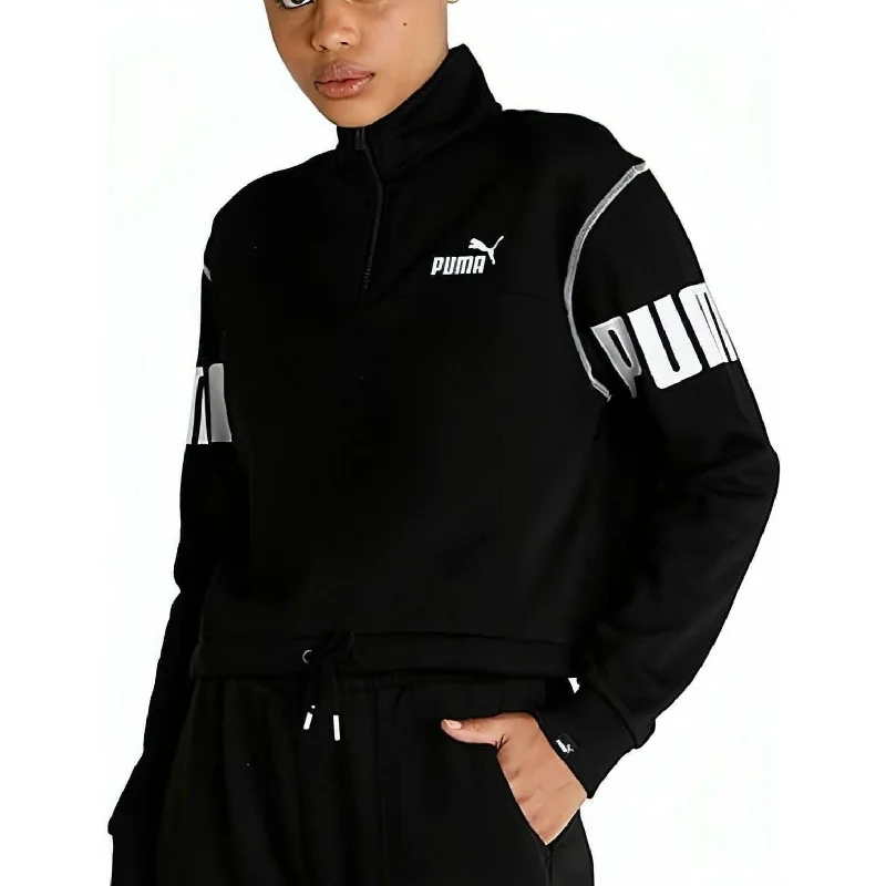 Women's Cozy Long Sleeve T-shirt with Print -Puma Power Half Zip Long Sleeve Womens Cropped Top - Black