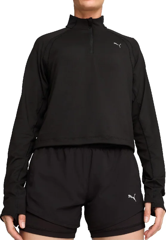 Women's Long Sleeve T-shirt for Winter -Puma Run Cloudspun Half Zip Long Sleeve Womens Running Top - Black