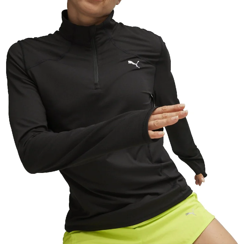 Women's Modern Long Sleeve T-shirt -Puma Run Cloudspun Half Zip Long Sleeve Womens Running Top - Black