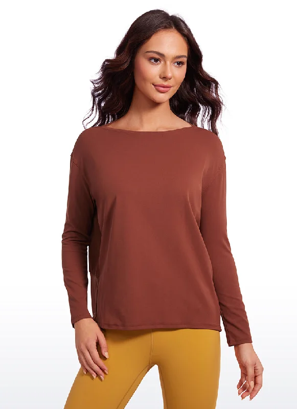 Women's Relaxed Long Sleeve Shirt for Everyday Comfort -Butterluxe-Light Hip Length Back Hem Long Sleeves