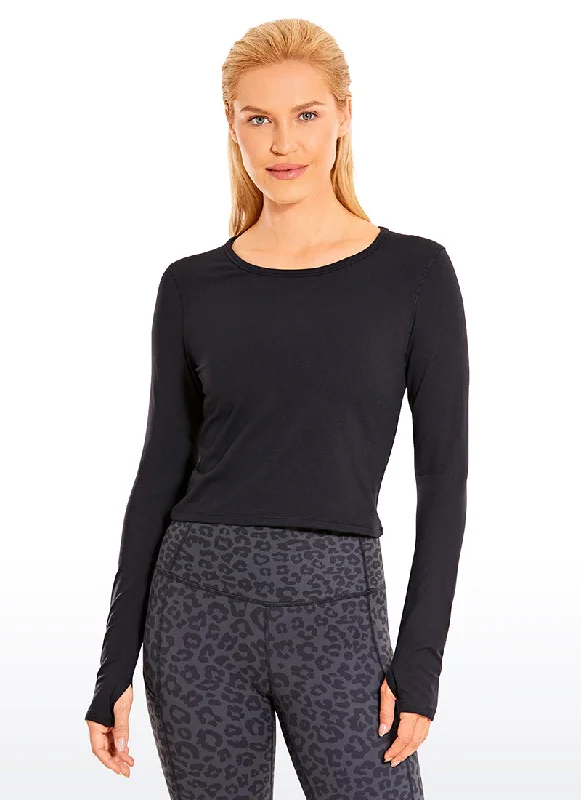 Women's Comfortable Long Sleeve Tee for Street Fashion -Brushed Long Sleeve with Thumbholes Cropped