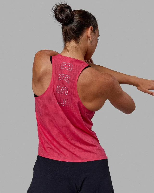 Women's Relaxed Camisoles -Race Day Performance Tank - Raspberry-White