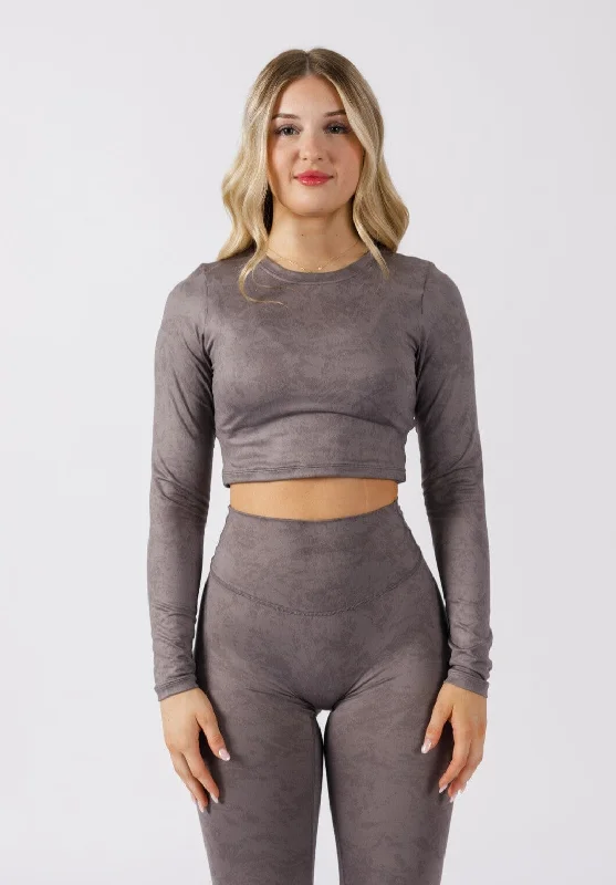 Women's Lightweight Long Sleeve T-shirt -Reluna™ Long Sleeve Crop Gunmetal