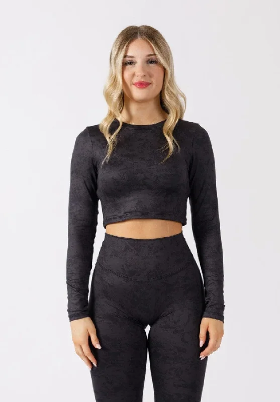 Women's Casual Long Sleeve T-shirt -Reluna™ Long Sleeve Crop Obsidian