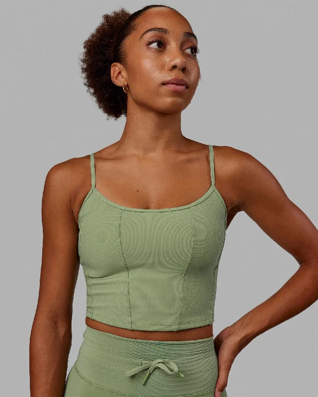 Women's Chiffon Tank Tops -Resistance Ribbed Shelf Bra Performance Tank - Bayleaf