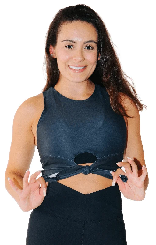 Women's Cami Tops with Pleated Front -Ready or Knot Tank - Sedate Charcoal