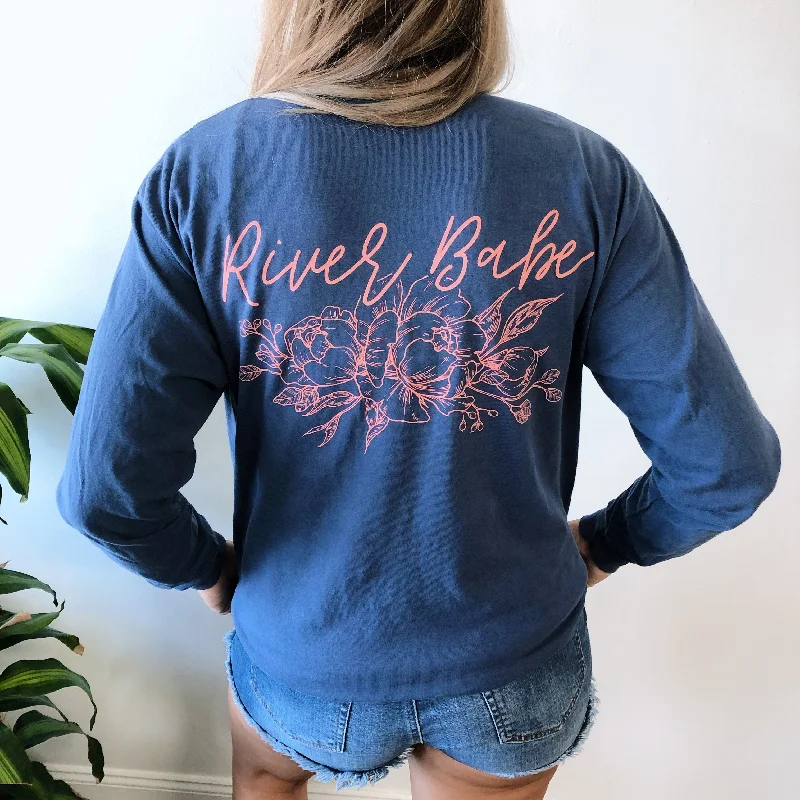 Women's Long Sleeve T-shirt for Casual Outfits -River Babe Flower • Navy Long sleeve Women's Long Sleeve T-shirt for Casual Outfits -River Babe Flower • Navy Long sleeve