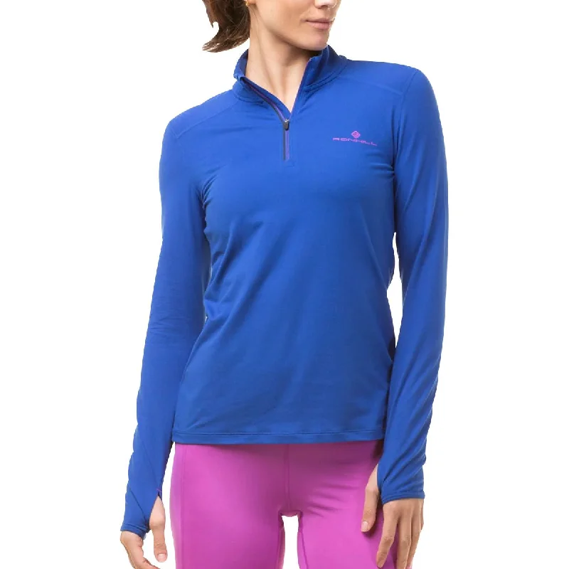 Women's Classic Fit Long Sleeve T-shirt -Ronhill Core Thermal Half Zip Long Sleeve Womens Running Top - Blue