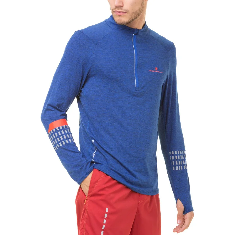 Women's Light Long Sleeve T-shirt for All-day Wear -Ronhill Tech Afterhours Half Zip Long Sleeve Mens Running Top - Blue