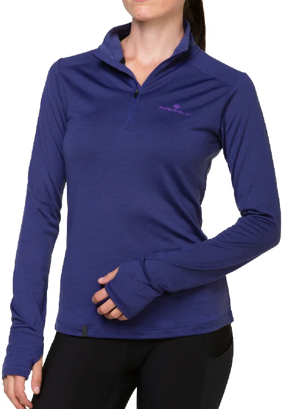 Women's Graphic Long Sleeve T-shirt -Ronhill Tech Merino Half Zip Long Sleeve Womens Running Top - Blue Women's Graphic Long Sleeve T-shirt -Ronhill Tech Merino Half Zip Long Sleeve Womens Running Top - Blue
