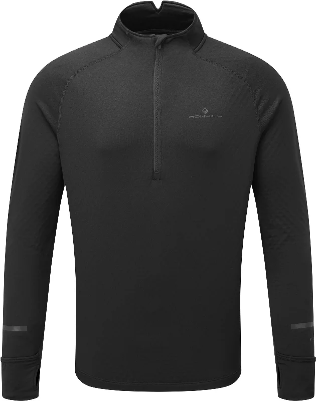 Women's Classic Long Sleeve T-shirt for Relaxing -Ronhill Tech Prism Half Zip Long Sleeve Mens Running Top - Black