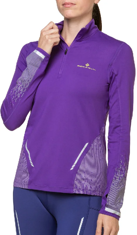 Women's Button-down Long Sleeve T-shirt -Ronhill Tech Reflect Half Zip Long Sleeve Womens Running Top - Purple Women's Button-down Long Sleeve T-shirt -Ronhill Tech Reflect Half Zip Long Sleeve Womens Running Top - Purple