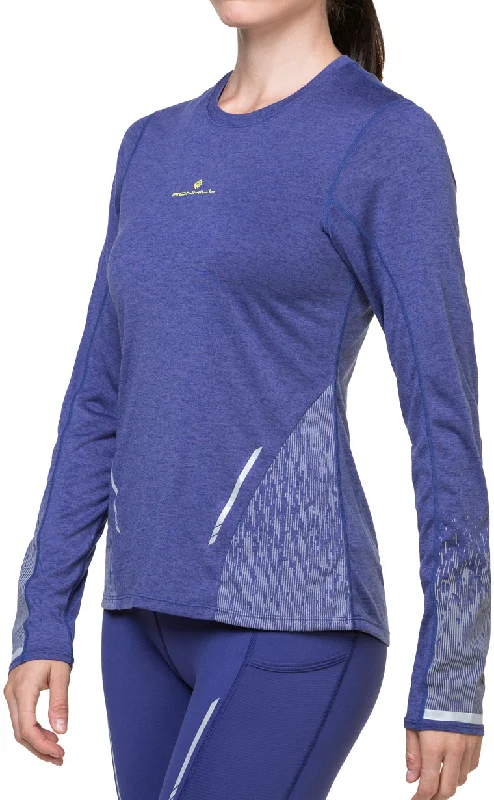 Women's Hoodie Long Sleeve T-shirt -Ronhill Tech Reflect Long Sleeve Womens Running Top - Blue Women's Hoodie Long Sleeve T-shirt -Ronhill Tech Reflect Long Sleeve Womens Running Top - Blue