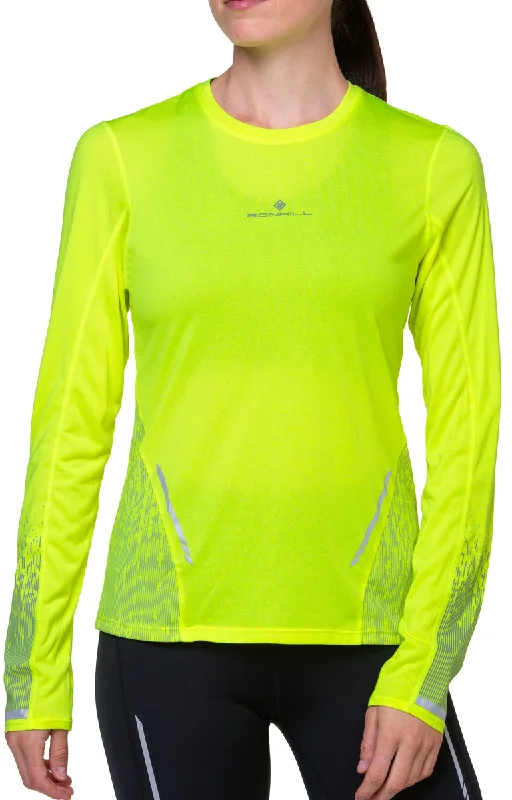 Women's Knit Long Sleeve T-shirt -Ronhill Tech Reflect Long Sleeve Womens Running Top - Yellow Women's Knit Long Sleeve T-shirt -Ronhill Tech Reflect Long Sleeve Womens Running Top - Yellow