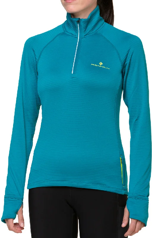 Women's Crewneck Long Sleeve T-shirt -Ronhill Tech Winter Half Zip Long Sleeve Womens Running Top - Blue Women's Crewneck Long Sleeve T-shirt -Ronhill Tech Winter Half Zip Long Sleeve Womens Running Top - Blue