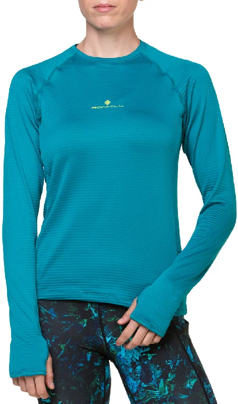 Women's Plain Long Sleeve T-shirt -Ronhill Tech Winter Long Sleeve Womens Running Top - Blue Women's Plain Long Sleeve T-shirt -Ronhill Tech Winter Long Sleeve Womens Running Top - Blue