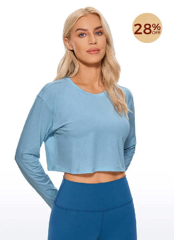 Women's Long Sleeve Shirt for Fun Prints -Pima Cotton Workout Cropped Long Sleeve