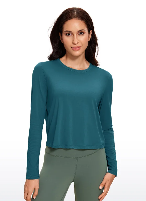 Women's Relaxed Fit Long Sleeve T-shirt for Work -Pima Cotton Cropped Long Sleeve Classic Fit Women's Relaxed Fit Long Sleeve T-shirt for Work -Pima Cotton Cropped Long Sleeve Classic Fit