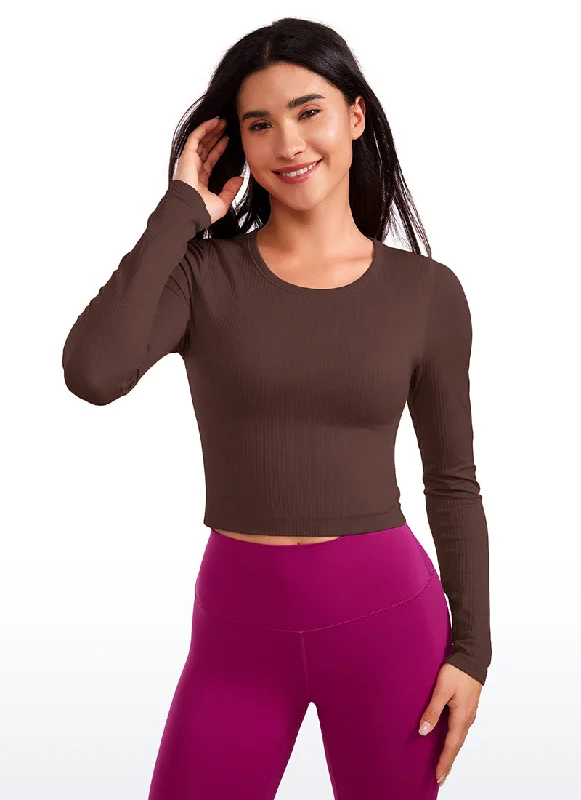 Women's Soft Touch Long Sleeve Shirt with Detailed Fit -Seamless Ribbed Double Lined Cropped Long sleeves Women's Soft Touch Long Sleeve Shirt with Detailed Fit -Seamless Ribbed Double Lined Cropped Long sleeves