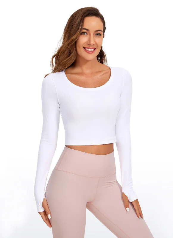 Women's Simple Long Sleeve Shirt with Warm Texture -Butterluxe Cropped Long Sleeve Scoop Neck Women's Simple Long Sleeve Shirt with Warm Texture -Butterluxe Cropped Long Sleeve Scoop Neck