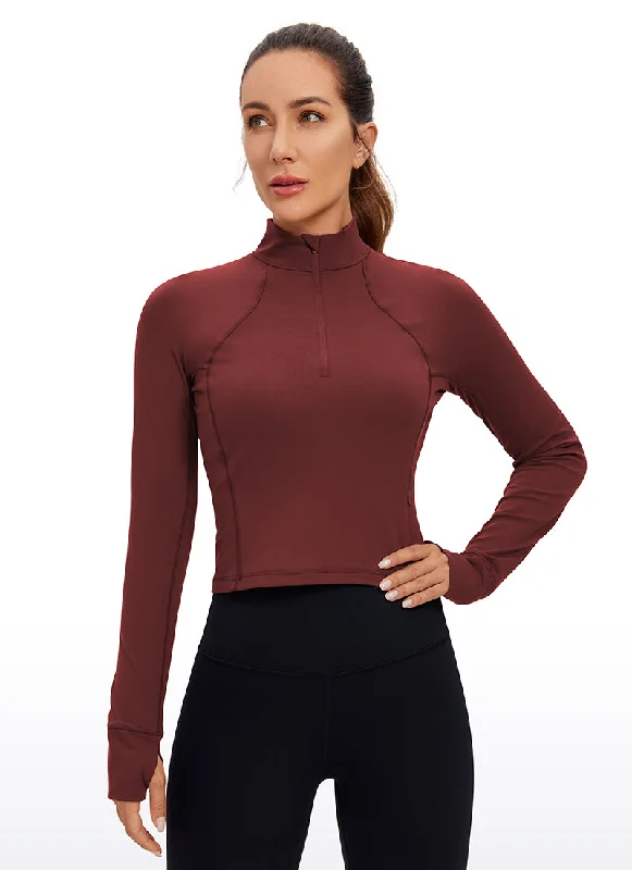 Women's Long Sleeve T-shirt for Winter Wardrobe -Butterluxe Half-Zip Long Sleeve Cropped
