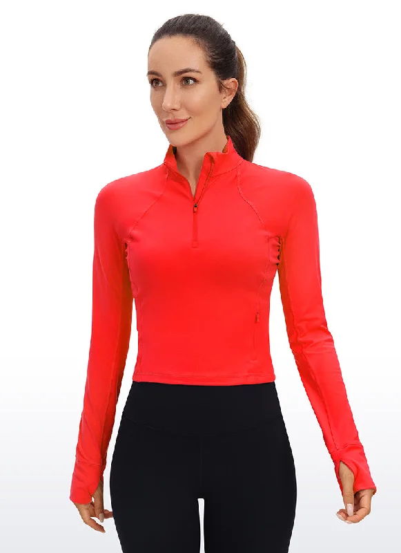Women's Soft Casual Long Sleeve Shirt for Day Wear -Butterluxe Half-Zip Long Sleeve Cropped