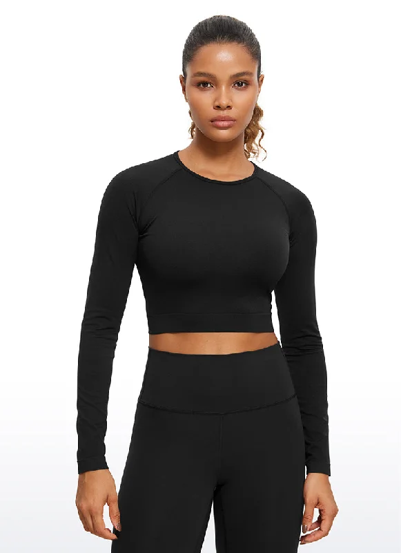 Women's Comfortable Long Sleeve T-shirt for Weekend Wear -Seamless Cropped Long Sleeve Slim Fit Women's Comfortable Long Sleeve T-shirt for Weekend Wear -Seamless Cropped Long Sleeve Slim Fit
